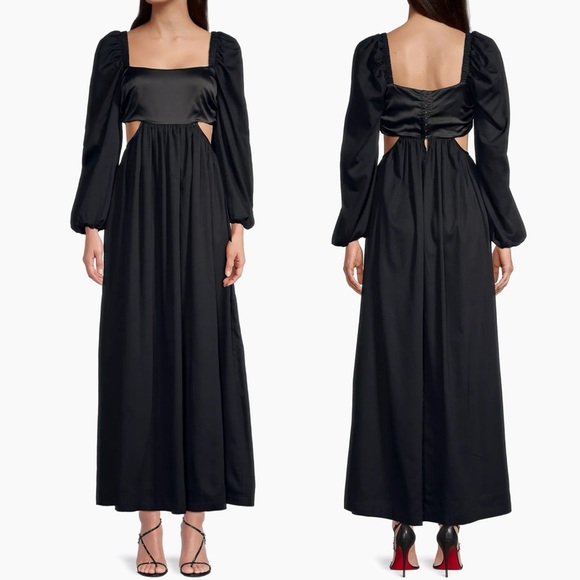 NWT Hansen + Gretel Orbison Balloon-Sleeve Maxi Dress Black Cutout Medium - Picture 1 of 10